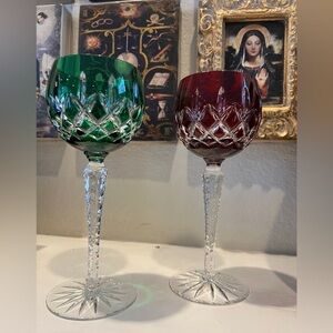AJKA ARABELLA LEAD CRYSTAL‎ RED & Green WINE GLASSES, SET OF 2,